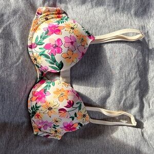 Floral Print Bra with Pink and Yellow Flowers